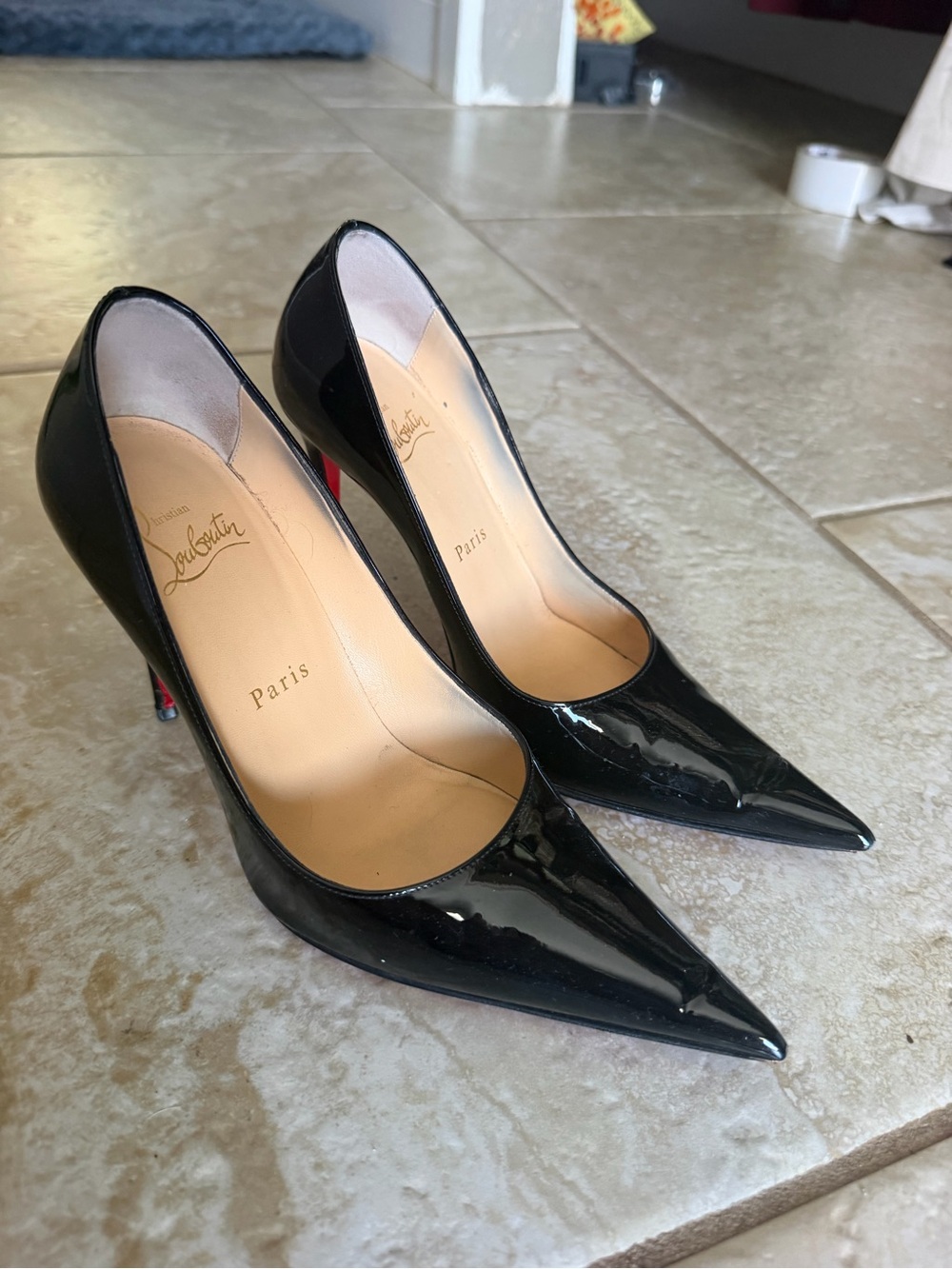 Christian Louboutin Black Patent Pointed-Toe Stiletto Pumps